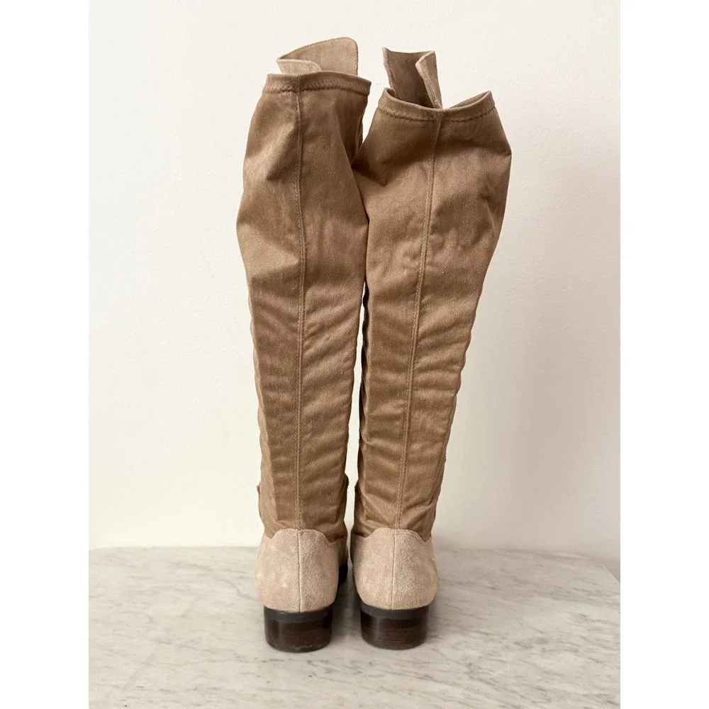 Lucky Brand Calypso Over The Knee Boots Suede Stretch 8.5 Tan Low Block Heel
